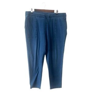 J. Jill Pure Jill Indigo Blue Chambray Pull-On Pants Straight Wide Leg Crop XL